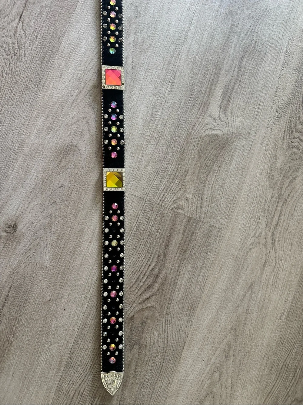 Studded Black Western-Style Women's Belt with Gem Accent